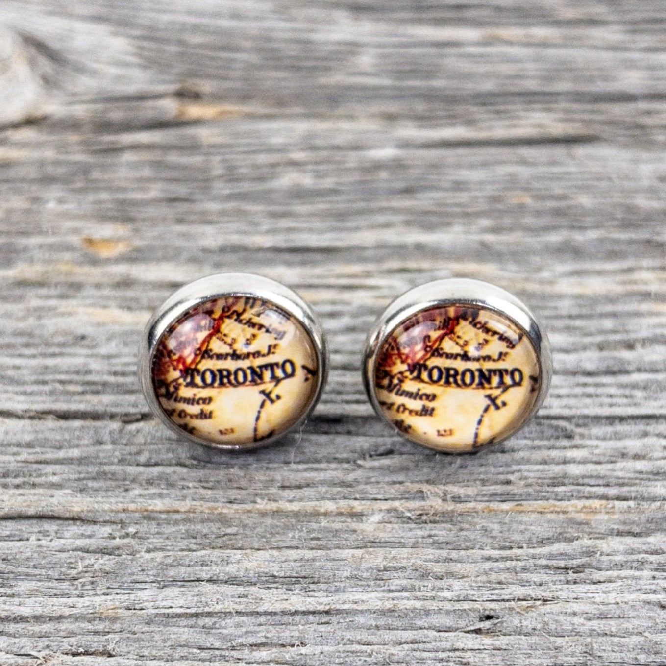 Vintage Toronto Map Stud Earrings 10mm - Lisa Young Design