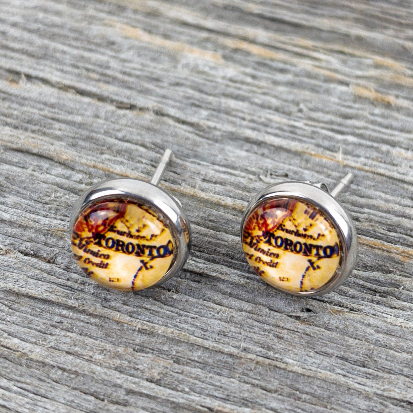 Vintage Toronto Map Stud Earrings 10mm - Lisa Young Design