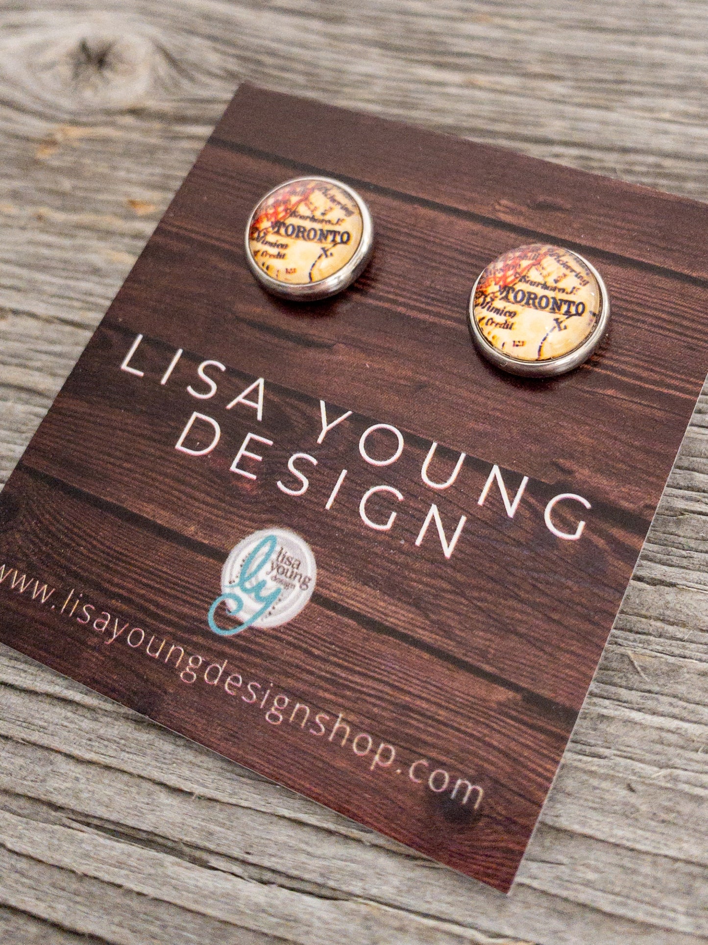 Vintage Toronto Map Stud Earrings 10mm - Lisa Young Design