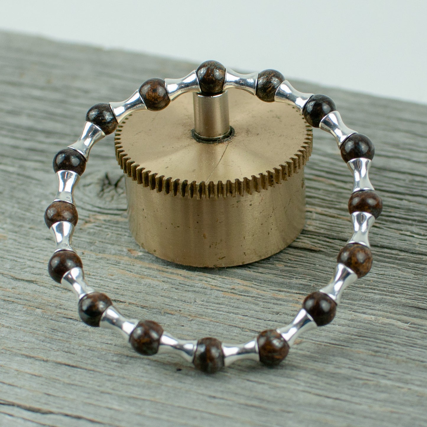 Bronzite and Sterling silver Bead Bracelet