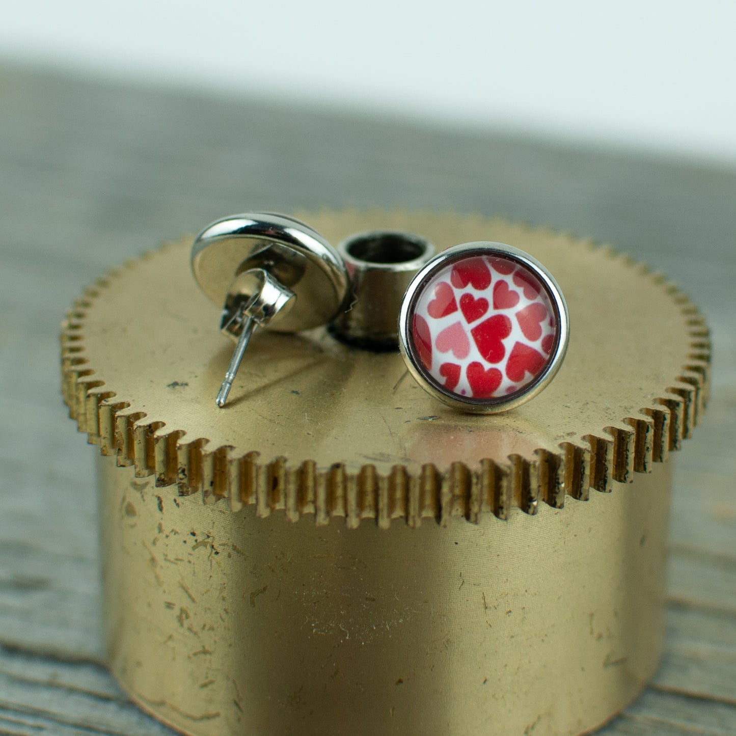 Hearts in Red and pink 10mm stud earrings