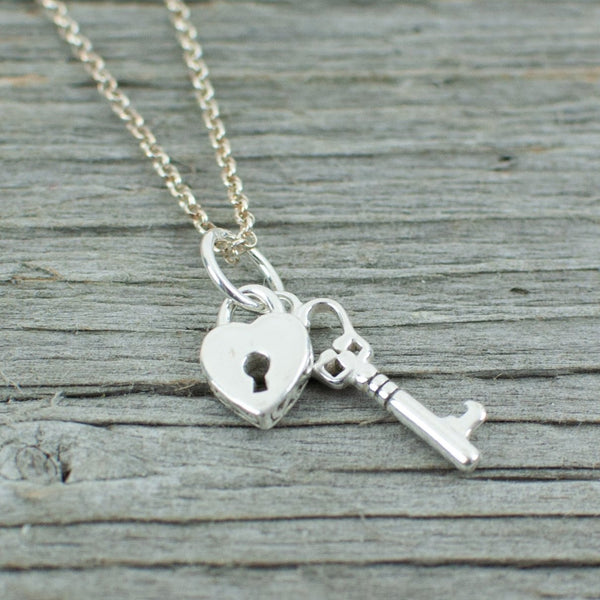 Key and heart  charm  Silver Necklace - Lisa Young Design