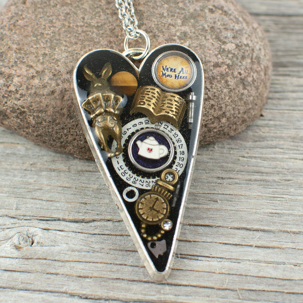 Mad hatters Tea party theme long heart Necklace