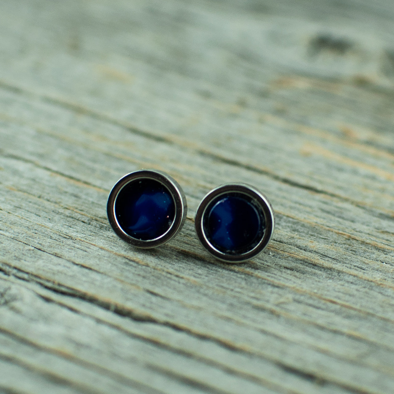 Vintage blue glass with starburst 6mm stainless steel studs
