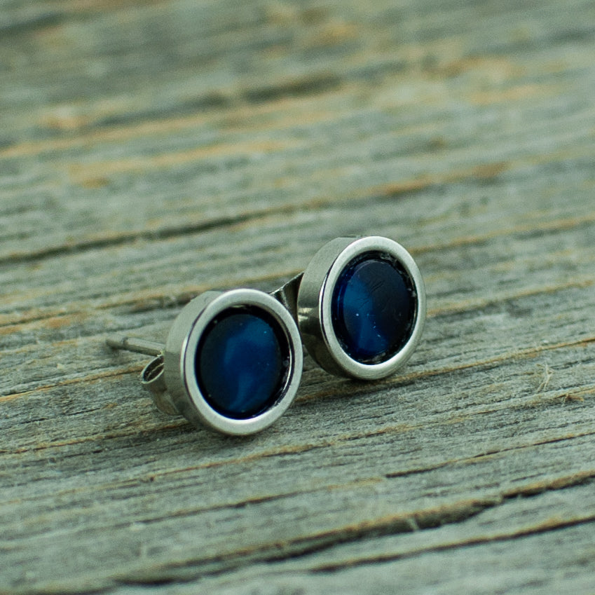 Vintage blue glass with starburst 6mm stainless steel studs