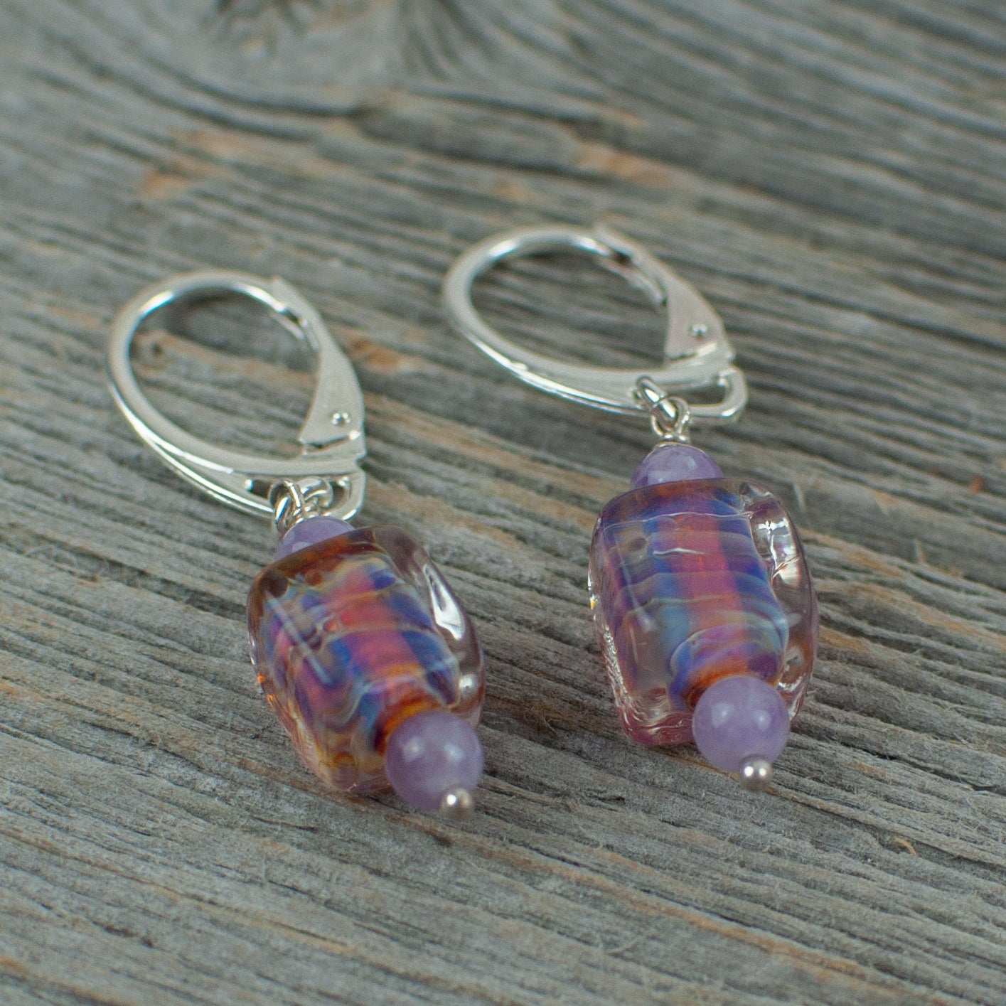 Lavender borosilicate cube earrings