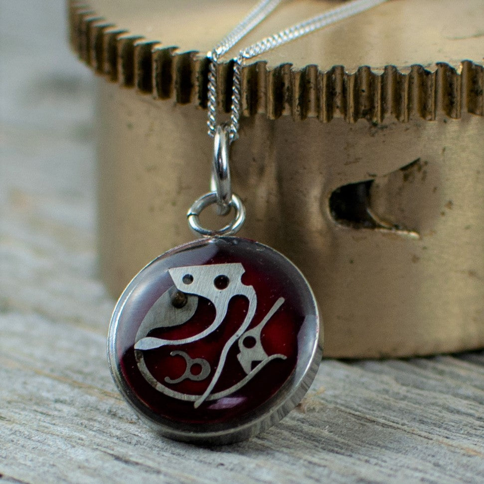 Red Micro watch gear Necklace