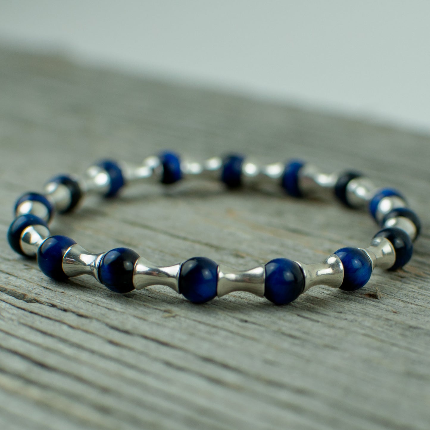 Sterling Silver and Blue tiger eye Bead Bracelet