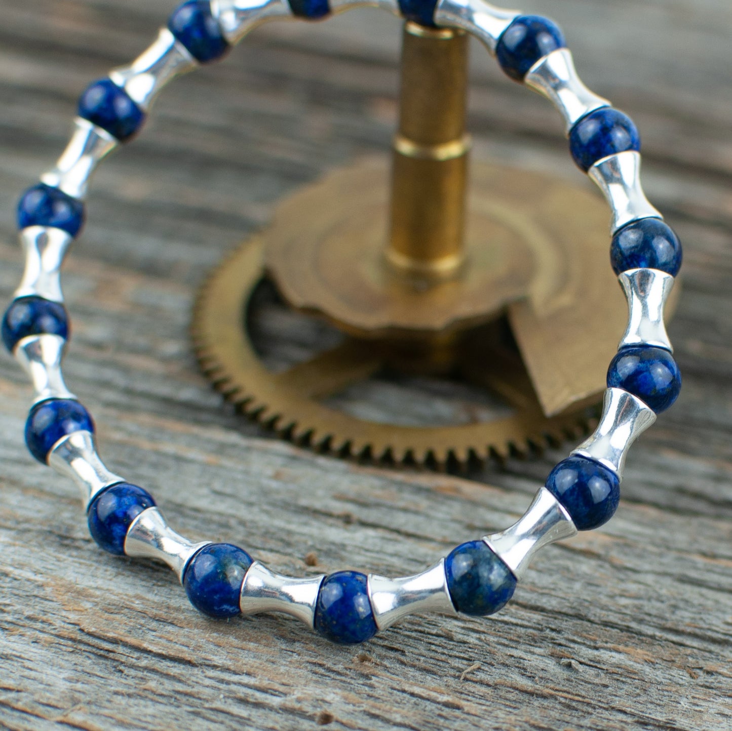 Sterling Silver and Blue tiger eye Bead Bracelet