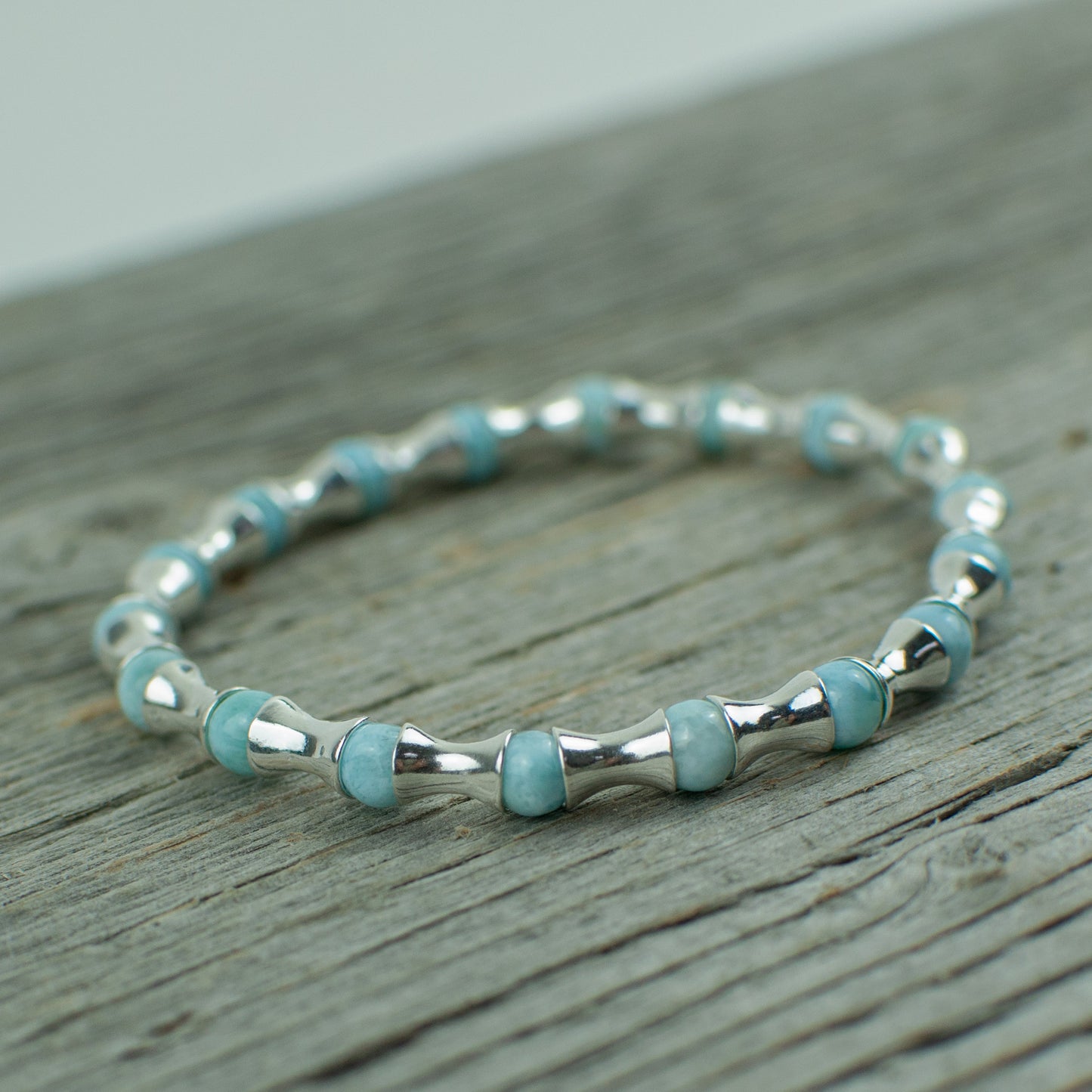 Larimar and Sterling silver Bead Bracelet