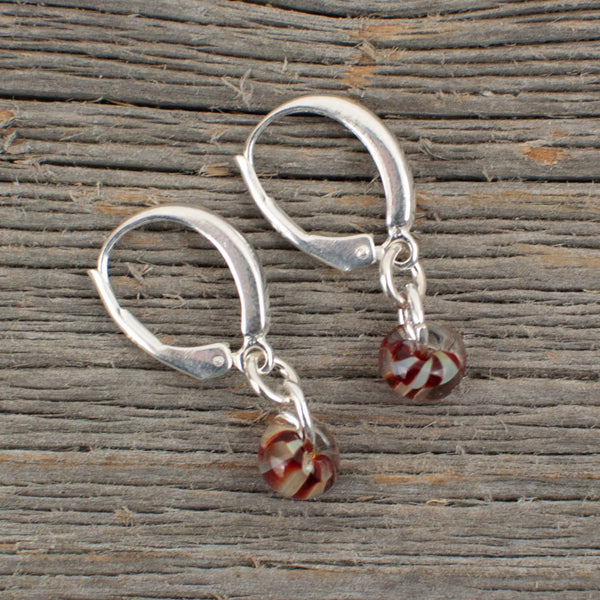Mini red  striped borosilicate glass teardrop and silver earrings - Lisa Young Design