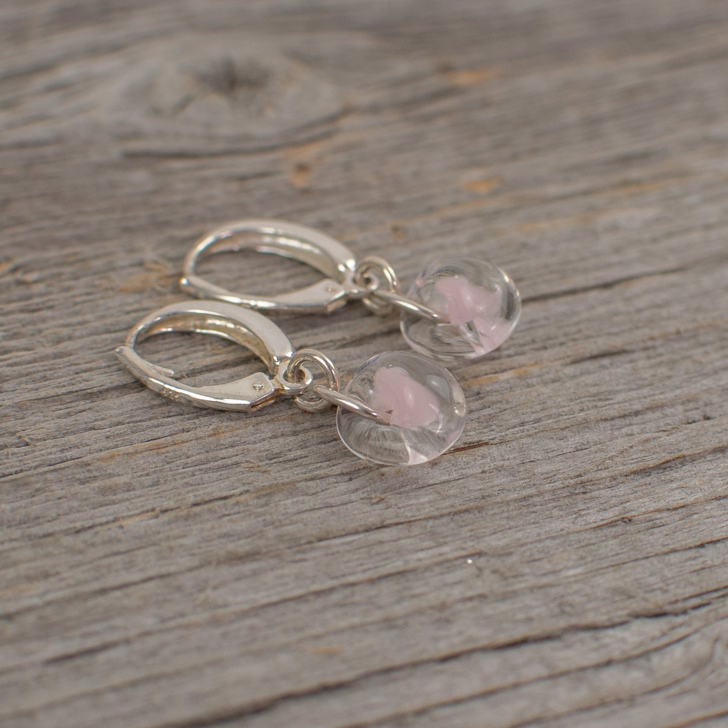 Pale pink borosilicate glass teardrop and silver earrings - Lisa Young Design