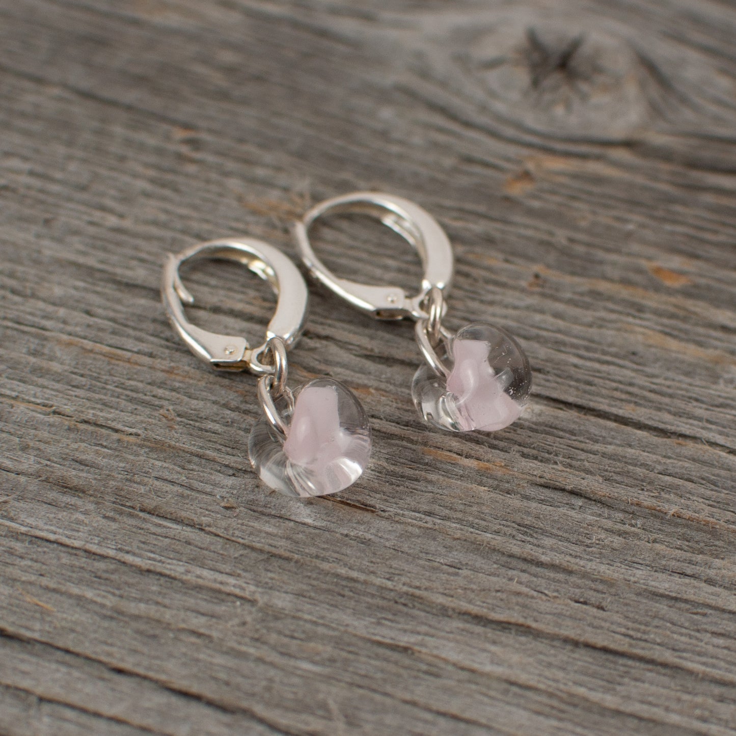 Pale pink borosilicate glass teardrop and silver earrings - Lisa Young Design