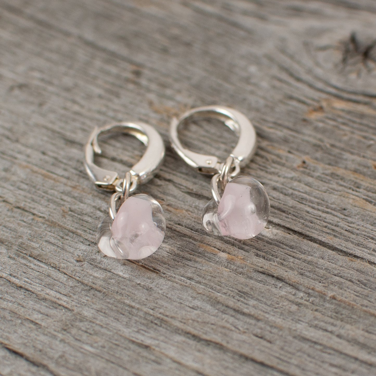 Pale pink borosilicate glass teardrop and silver earrings - Lisa Young Design