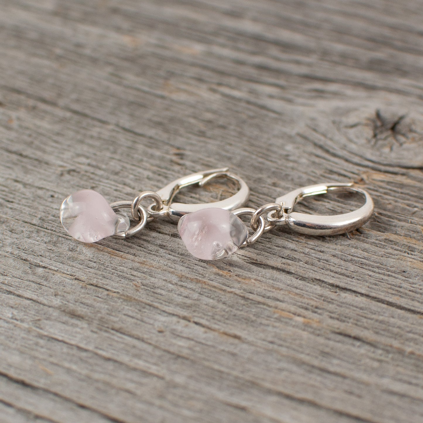 Pale pink borosilicate glass teardrop and silver earrings - Lisa Young Design