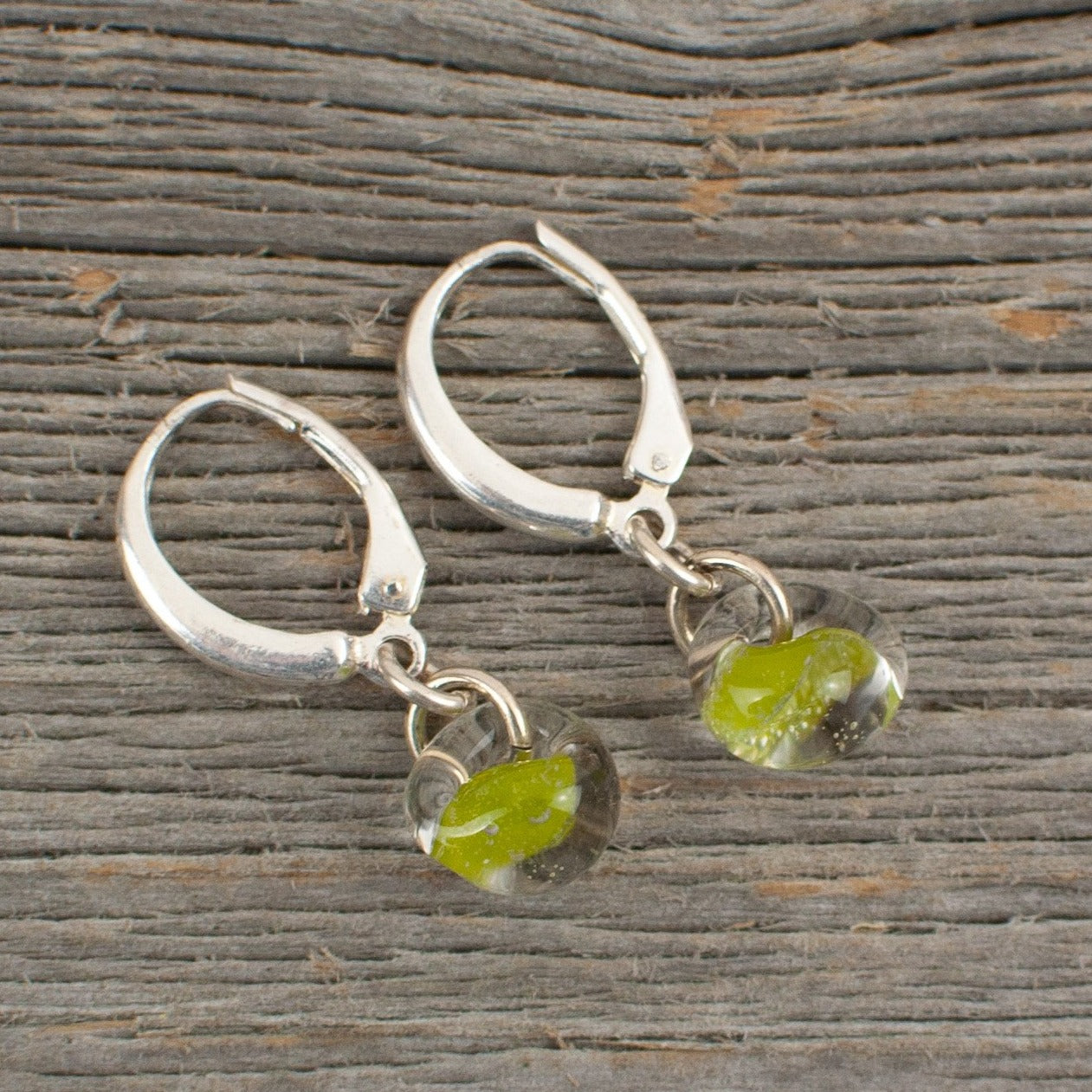 Lime green borosilicate glass teardrop and silver earrings - Lisa Young Design