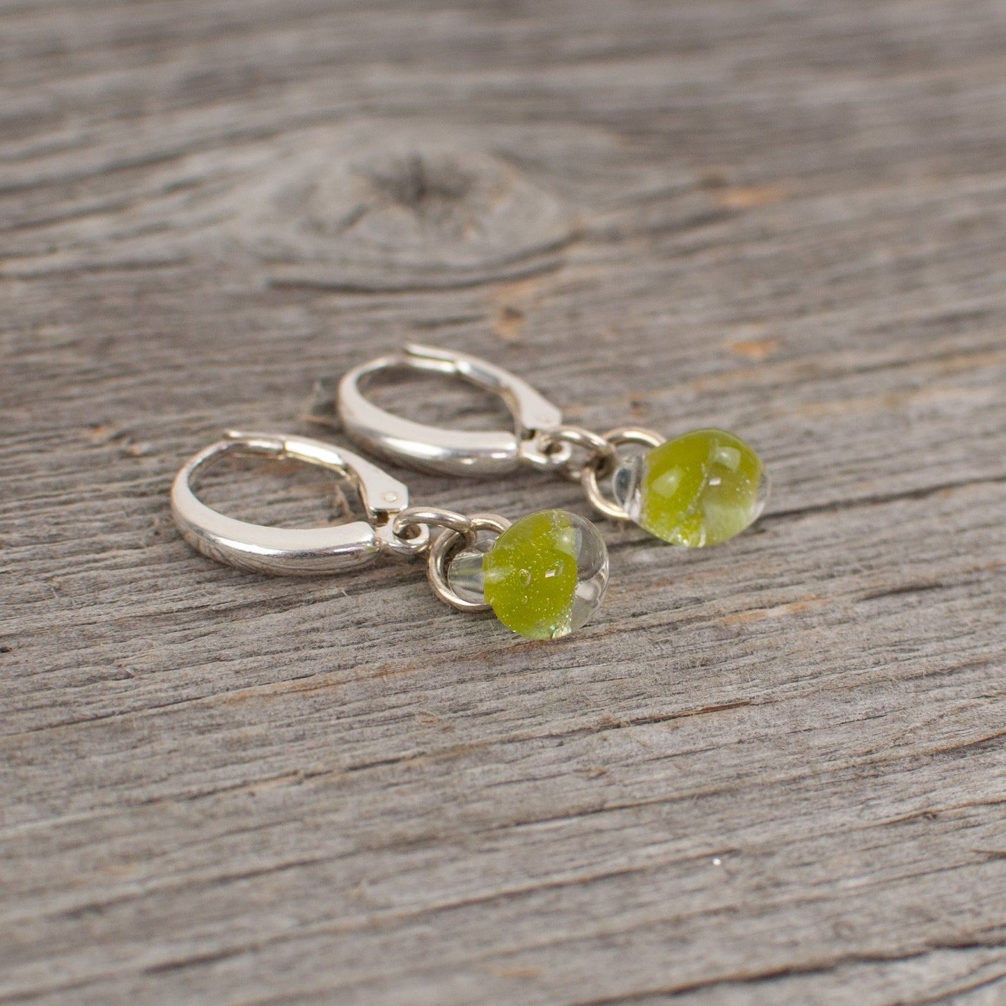 Lime green borosilicate glass teardrop and silver earrings - Lisa Young Design