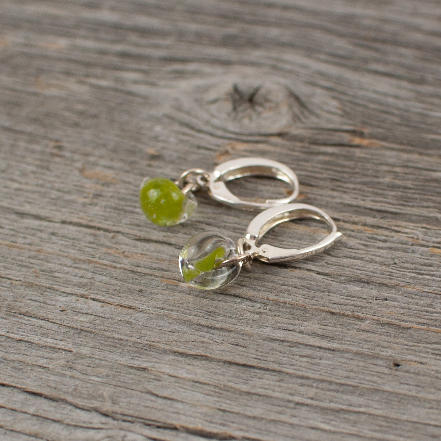 Lime green borosilicate glass teardrop and silver earrings - Lisa Young Design