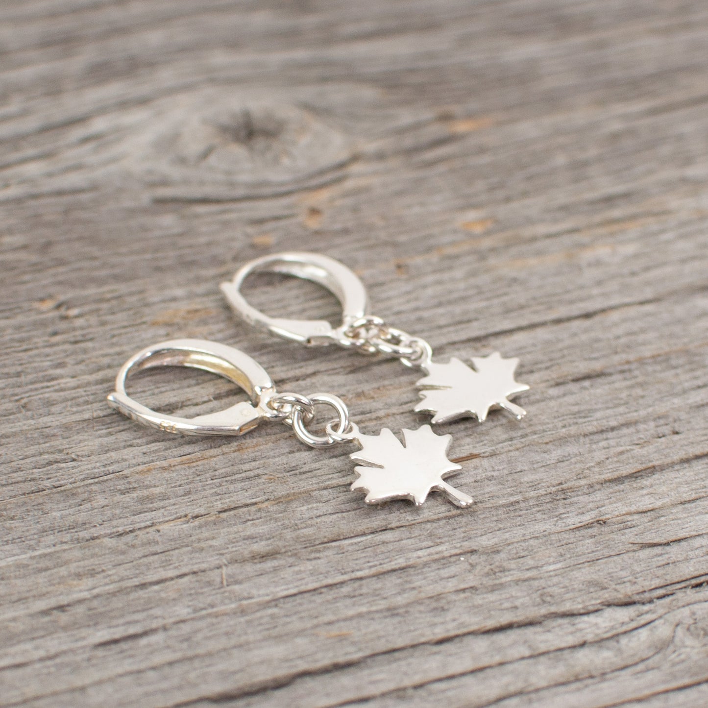 Maple leaf charm silver earrings - Lisa Young Design