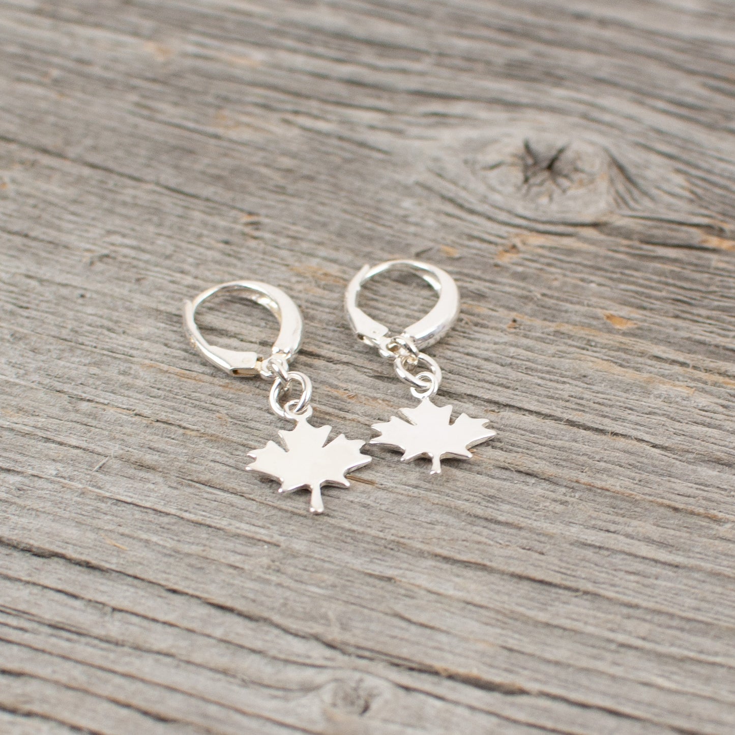 Maple leaf charm silver earrings - Lisa Young Design