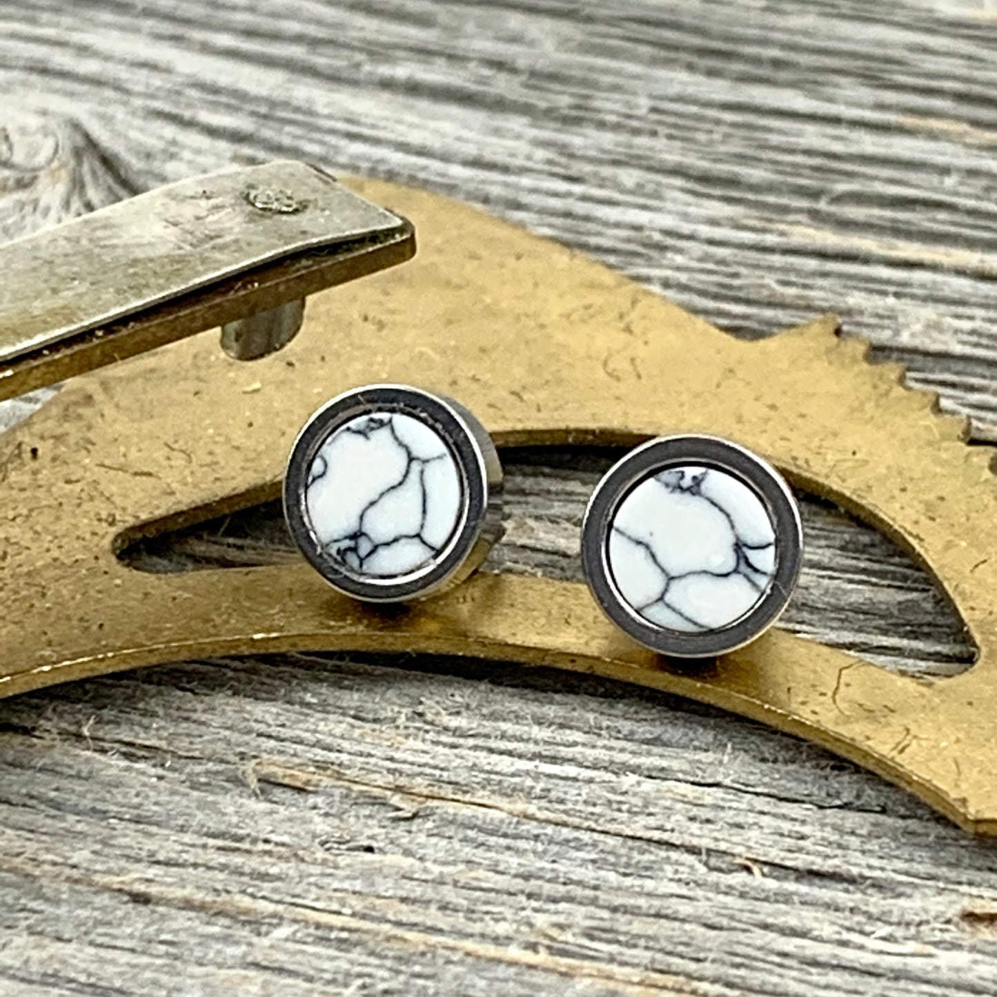 White Turquoise 6mm stainless steel studs