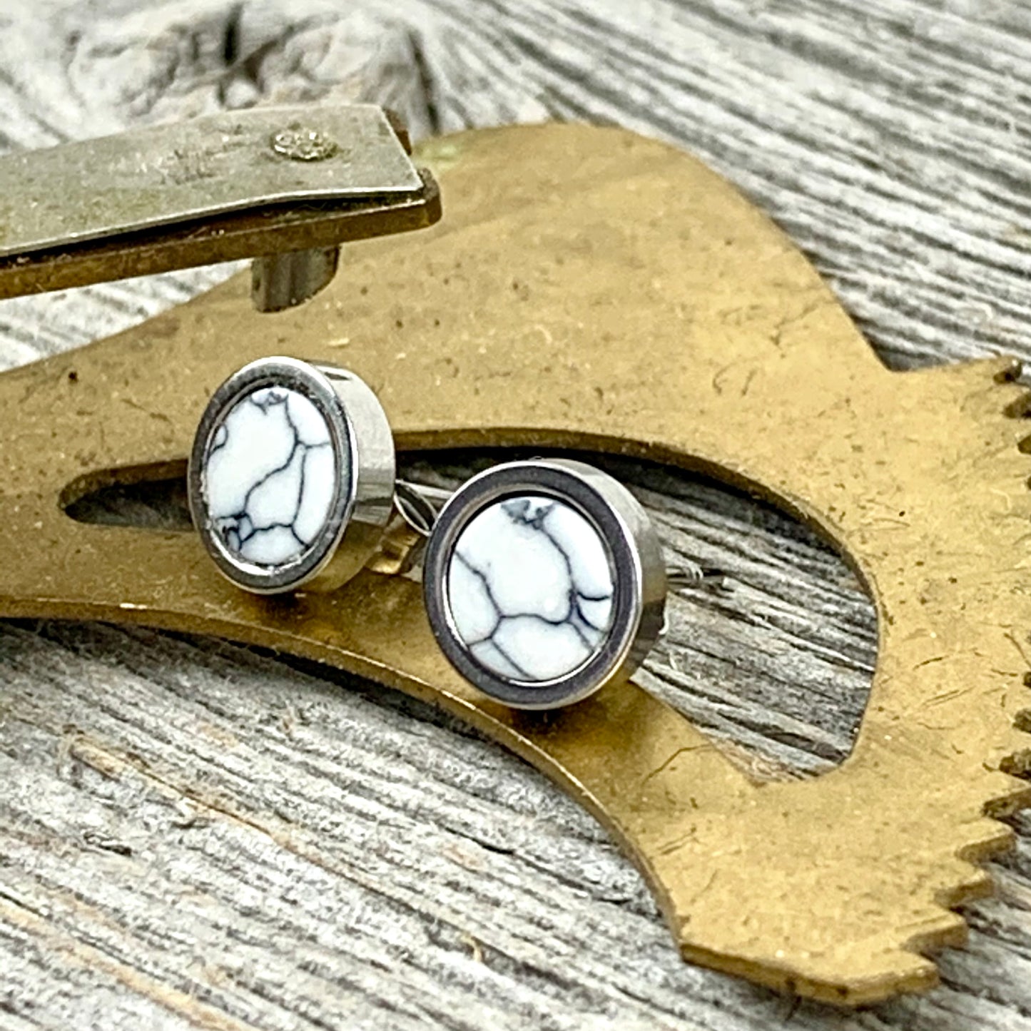 White Turquoise 6mm stainless steel studs