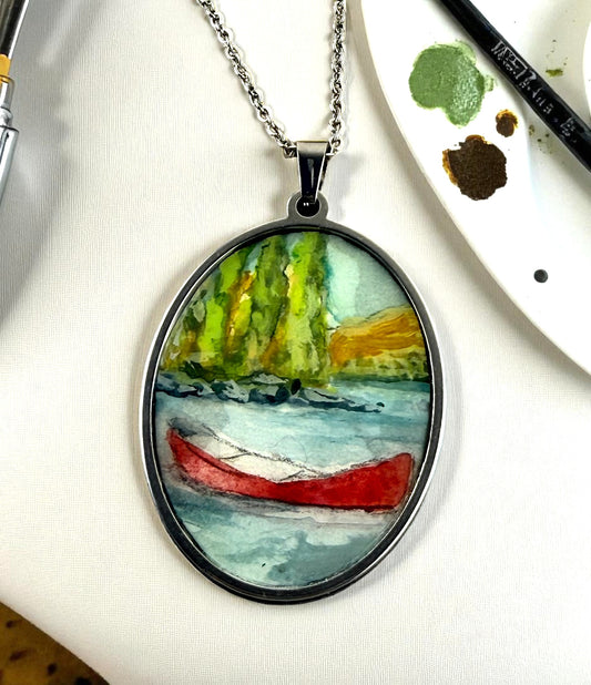 Red Canoe watercolour necklace