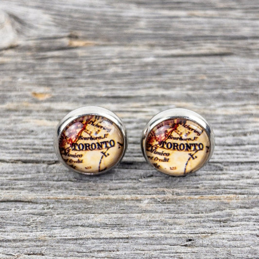 Vintage Toronto Map Stud Earrings 10mm - Lisa Young Design