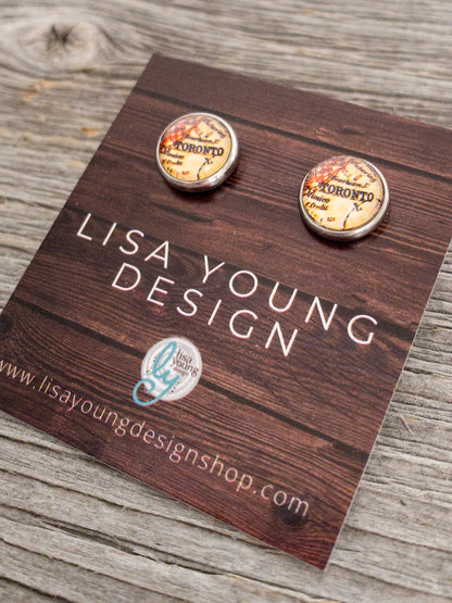 Vintage Toronto Map Stud Earrings 10mm - Lisa Young Design