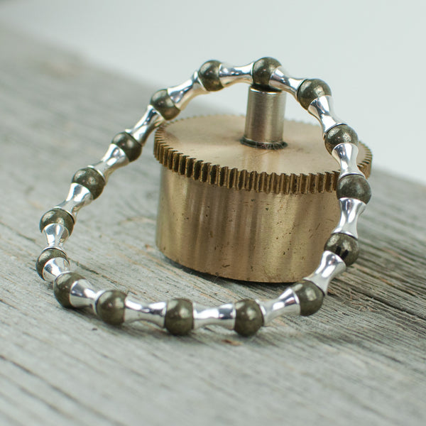 Pyrite and Sterling silver Bead Bracelet