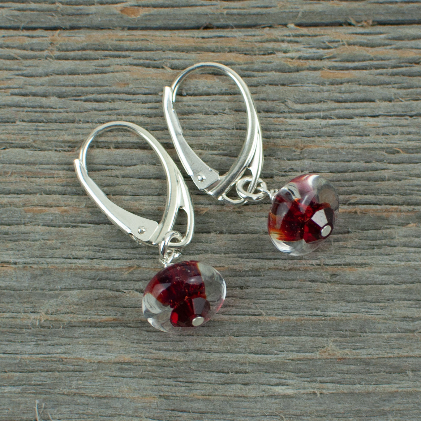 Red borosilicate glass donut and crystal earrings - Lisa Young Design