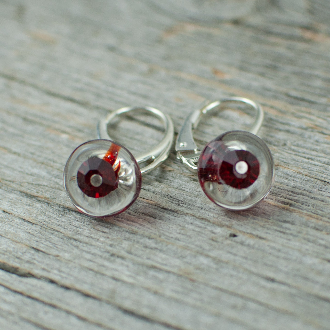 Red borosilicate glass donut and crystal earrings - Lisa Young Design