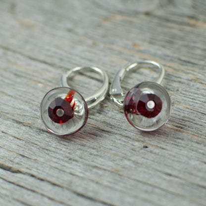 Red borosilicate glass donut and crystal earrings - Lisa Young Design
