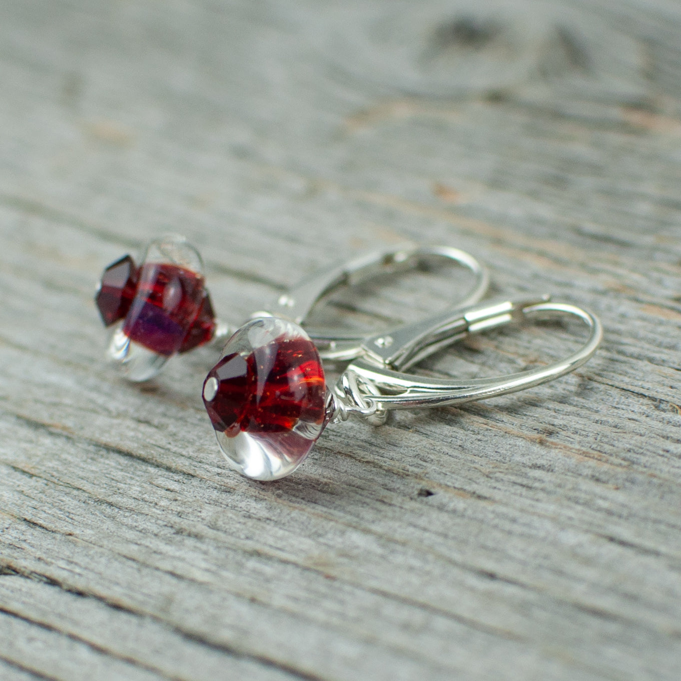 Red borosilicate glass donut and crystal earrings - Lisa Young Design