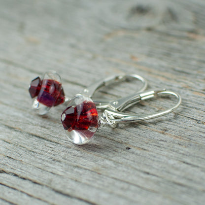 Red borosilicate glass donut and crystal earrings - Lisa Young Design