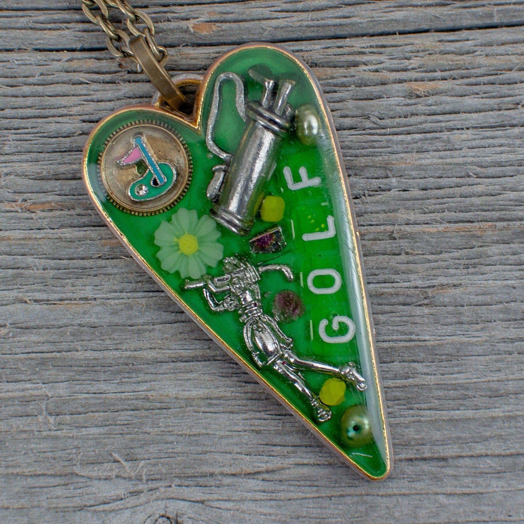 Golf theme necklace Long heart - Lisa Young Design