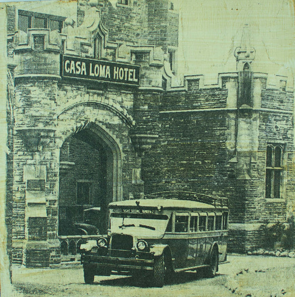 Painting with photo of Casa Loma Hotel 1928