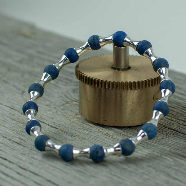 Frosted Lapis Lazuli and Sterling silver Bead Bracelet