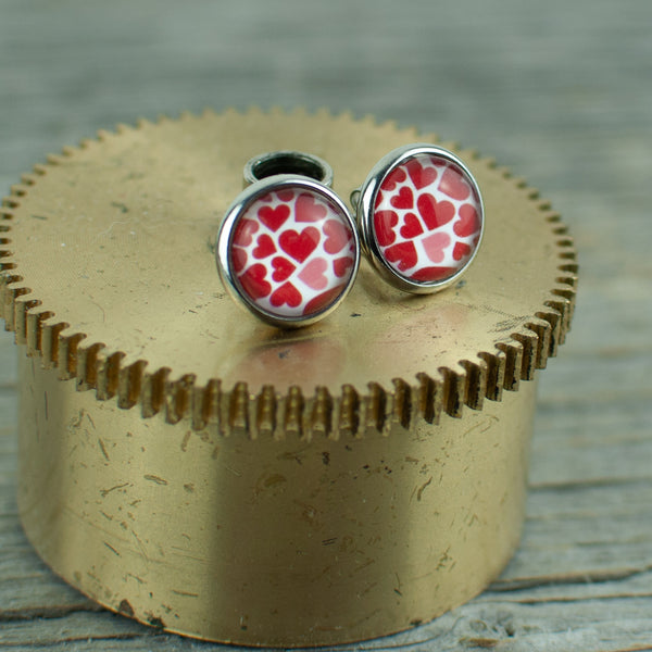 Hearts in Red and pink 10mm stud earrings