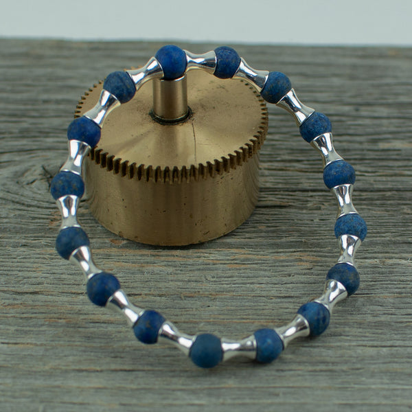 Frosted Lapis Lazuli and Sterling silver Bead Bracelet