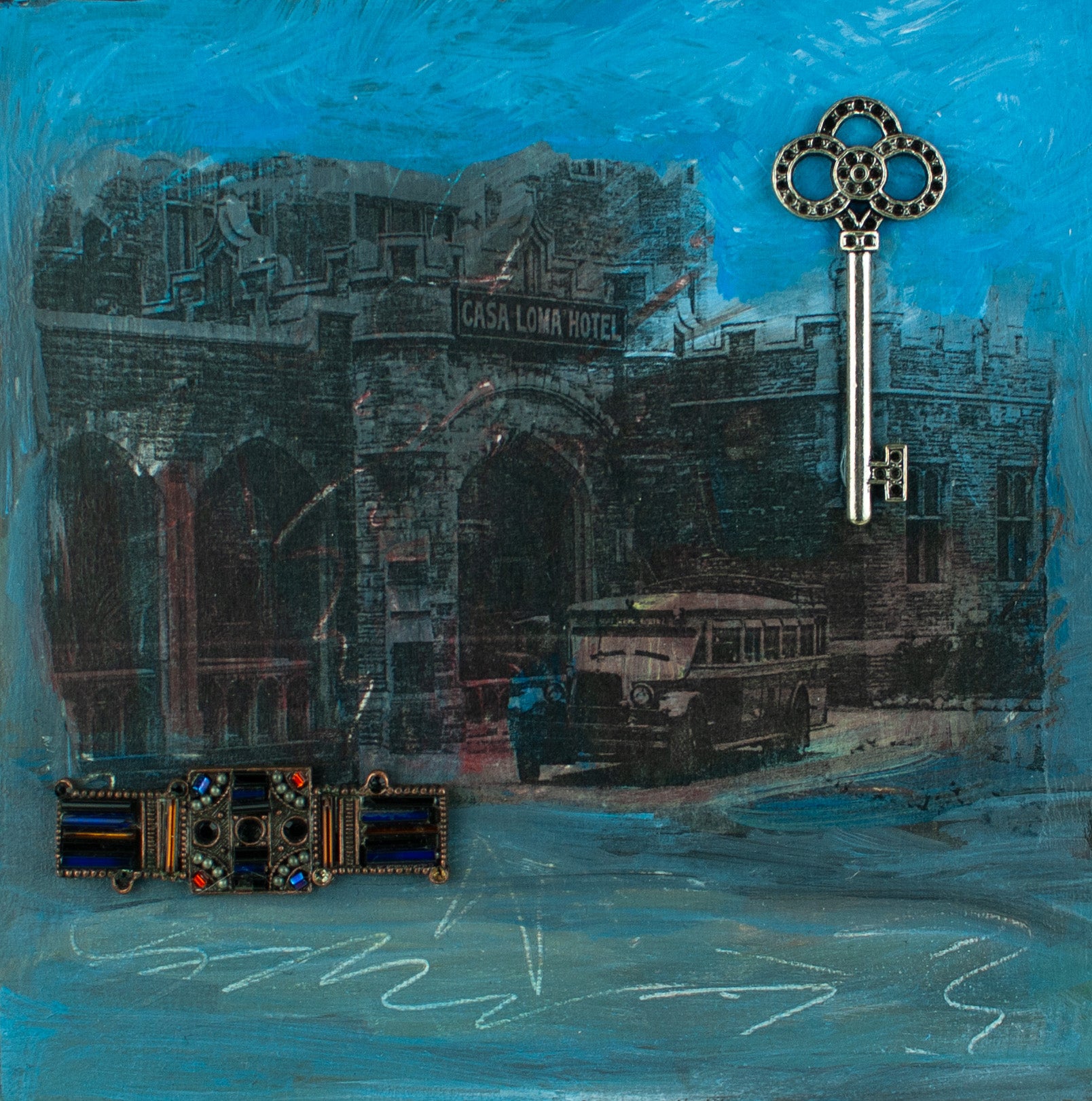 Painting with photo of Casa Loma Hotel 1928 - Lisa Young Design