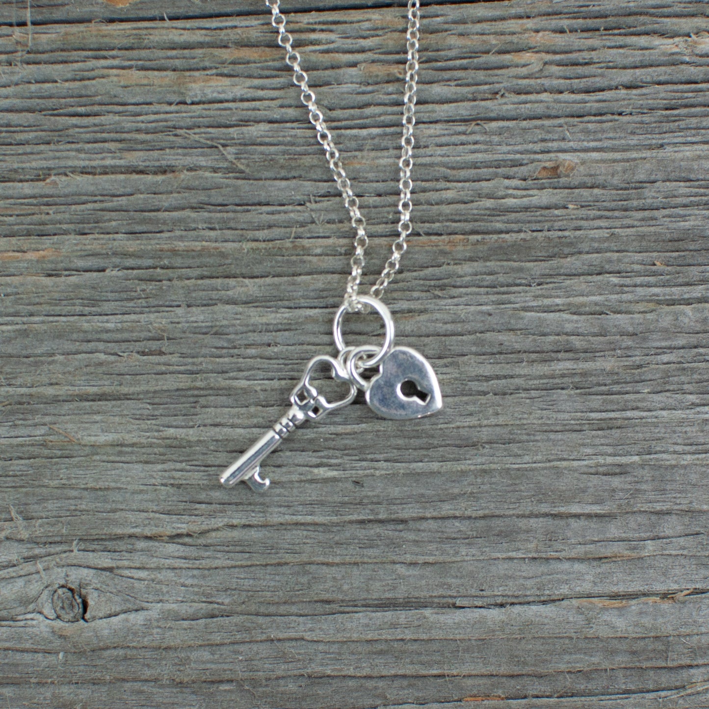 Key and heart  charm  Silver Necklace - Lisa Young Design