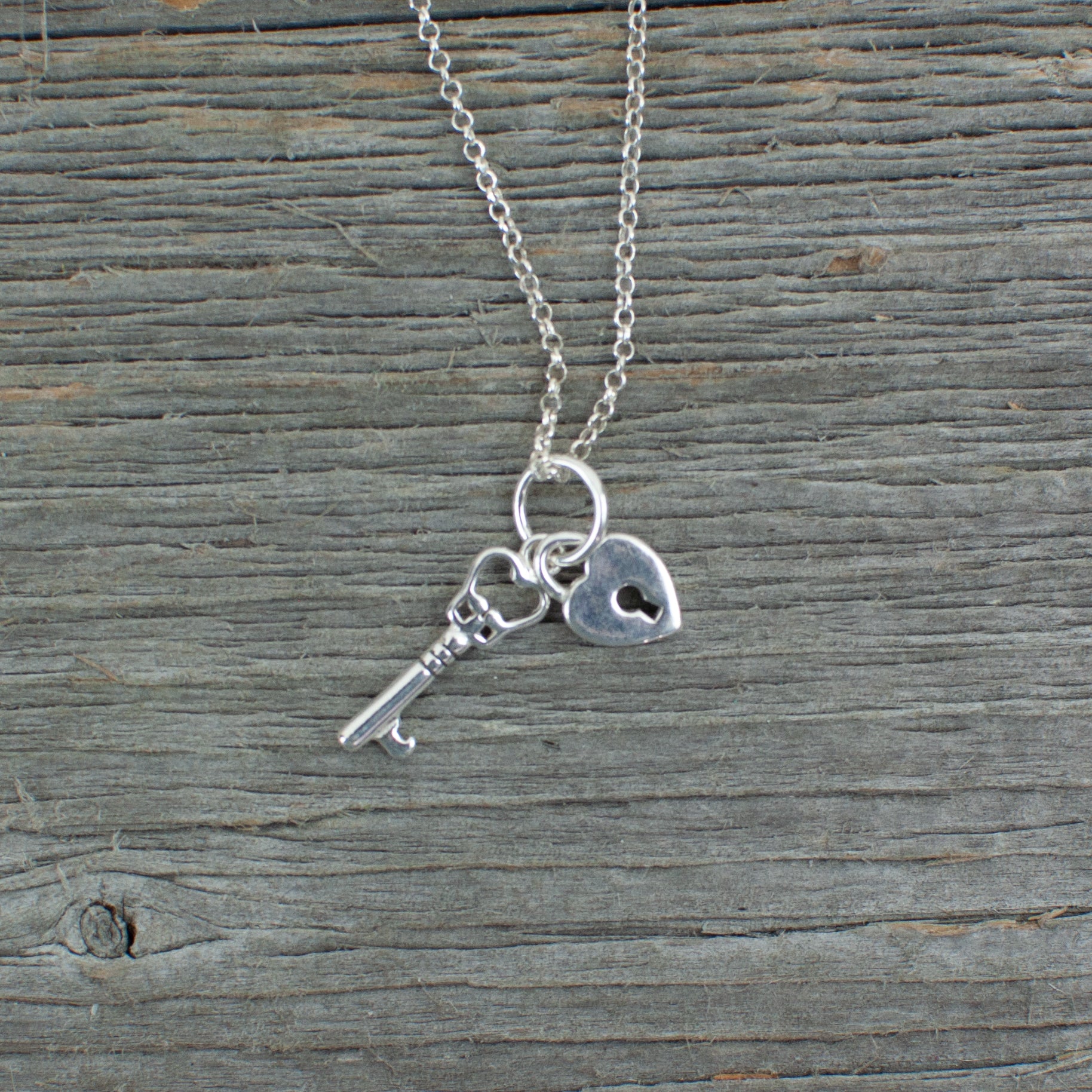 Key and heart  charm  Silver Necklace - Lisa Young Design