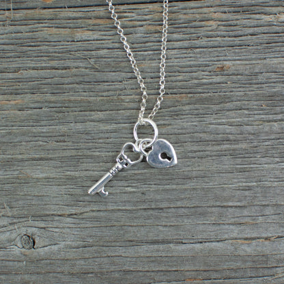 Key and heart  charm  Silver Necklace - Lisa Young Design