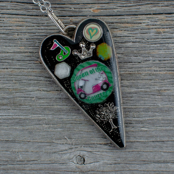 Golf theme necklace Long heart - Lisa Young Design