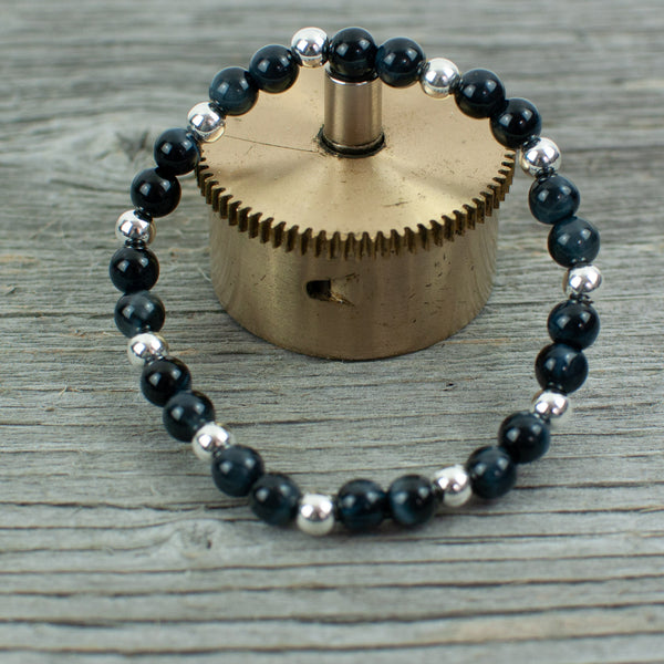 Sterling Silver and Navy Blue Tigers Eye  Bead Bracelet - Lisa Young Design