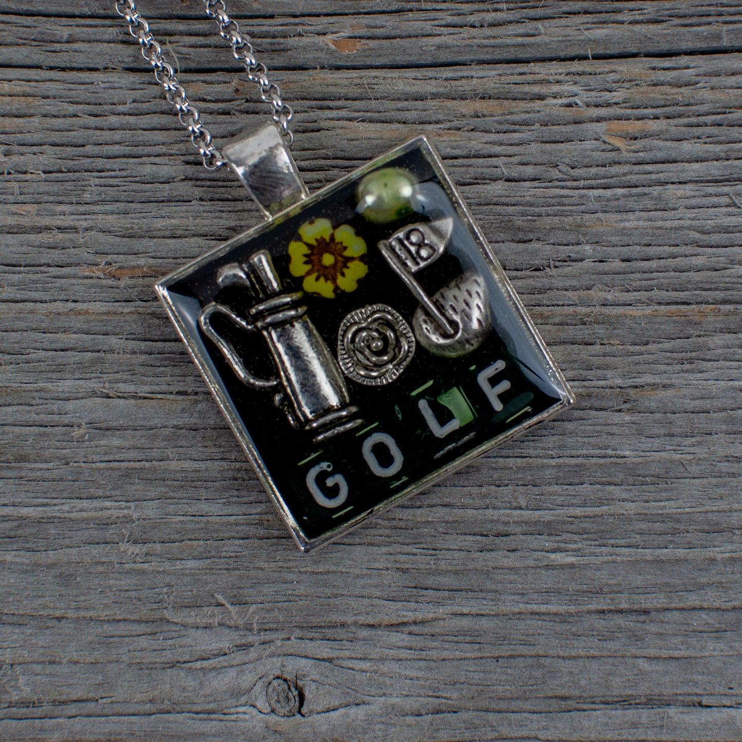 Golf theme necklace - square - Lisa Young Design