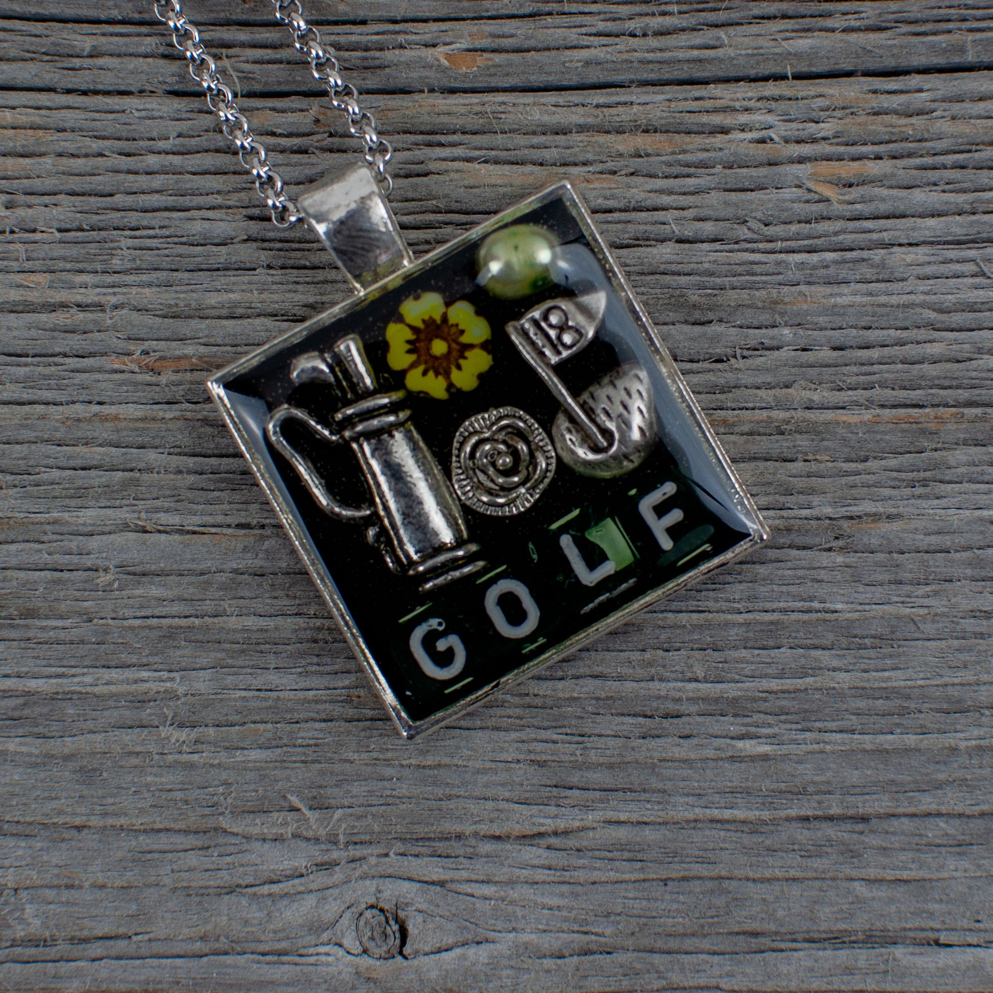 Golf theme necklace - square - Lisa Young Design