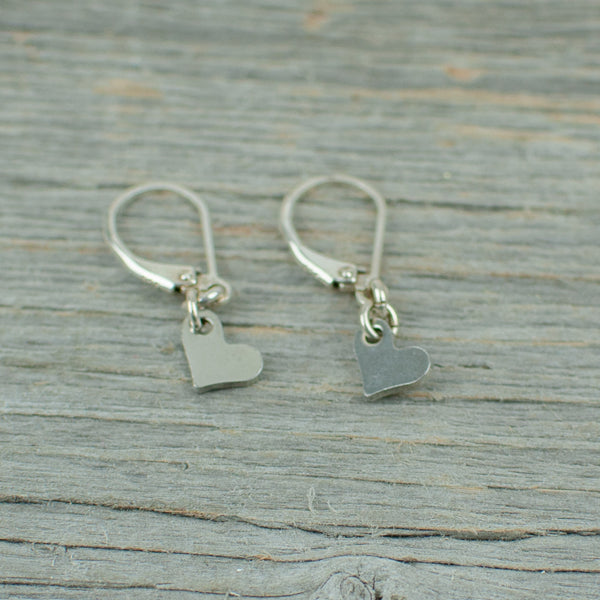 Stainless steel heart earrings with sterling silver hooks