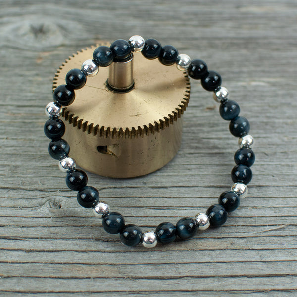 Sterling Silver and Navy Blue Tigers Eye  Bead Bracelet - Lisa Young Design